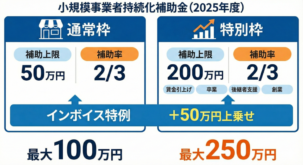 小規模事業者持続化補助金の類型と補助上限額
