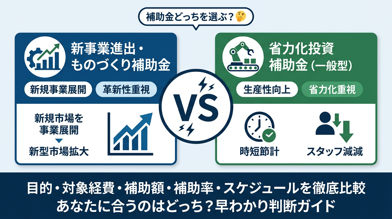 新事業進出・ものづくり補助金と省力化投資補助金（一般型）の違い｜どちらを選ぶべきか徹底比較